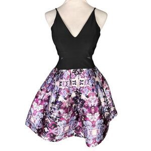 Xscape Women's Floral Mesh A-Line Mini Dress Size 6 Party Cocktail